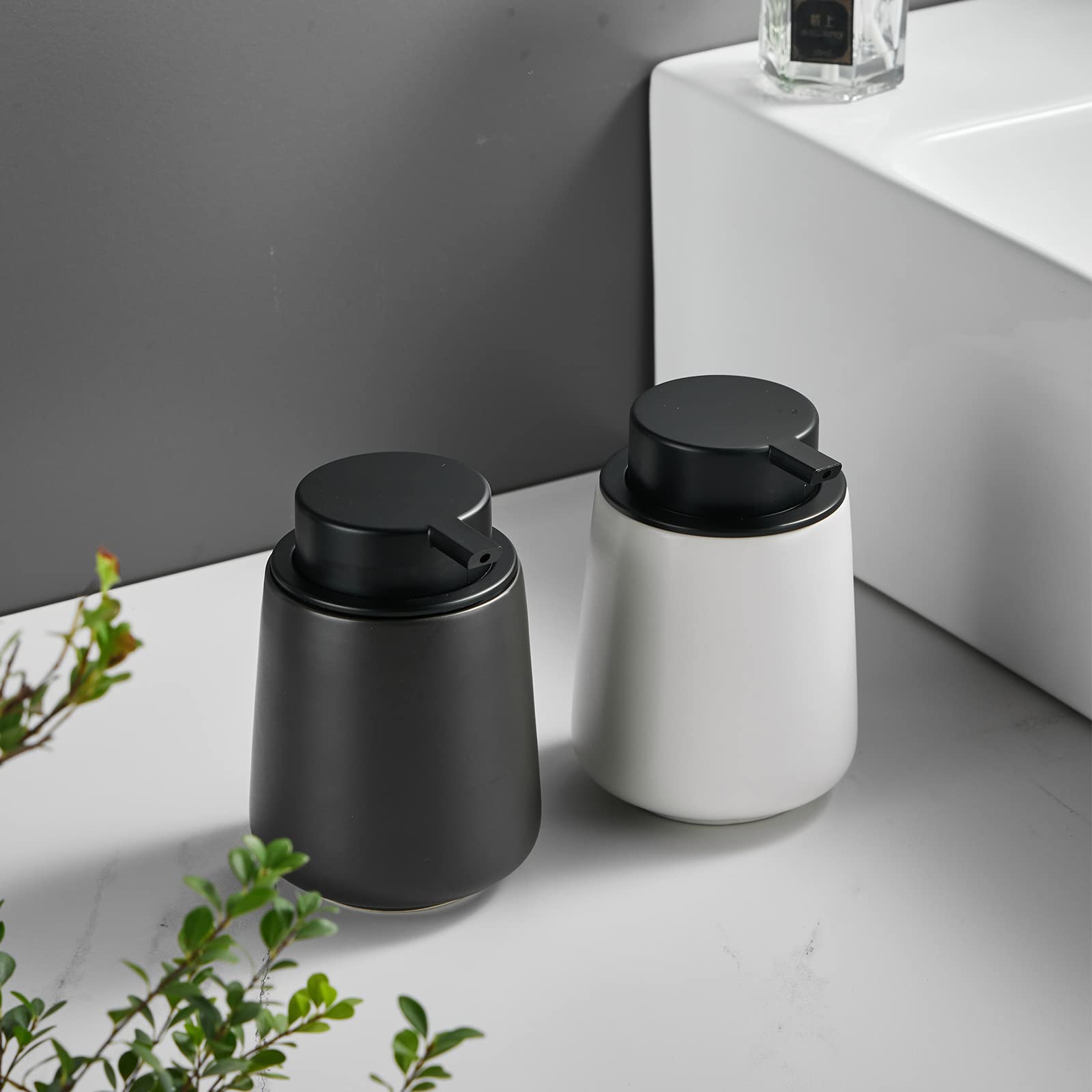 12Oz Black Soap Dispenser - Modern Ceramic Lotion Hand Soap Dispenser with Easy-to-Press Black Pump, Reusable and Refillable Liquid Dish Soap Dispensers for Bathroom & Kitchen