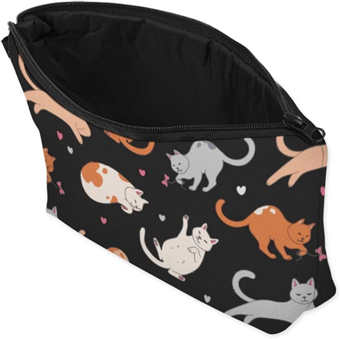 Aiphamy Cute Travel Makeup Bag Cosmetic Bag Small Pouch Gift for Women (Cat Black)