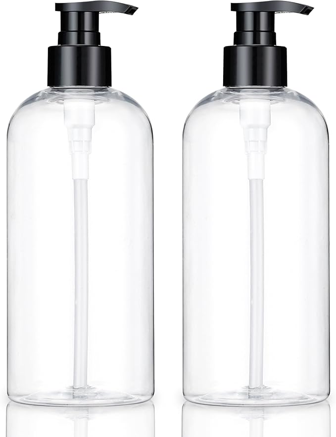 Plastic Pump Bottles Dispenser 2 Pack 16.9oz Clear Refillable Pump Bottle