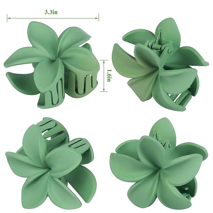 Sisiaipu Flower Hair Clips for Women 6 Pcs Hawaiian Large Claw Clips Plumeria Medium Hair Claw Clips for Thick Thin Hair Hibiscus Tropical Beach Hair Accessories for Women Girls and Girls (Green)