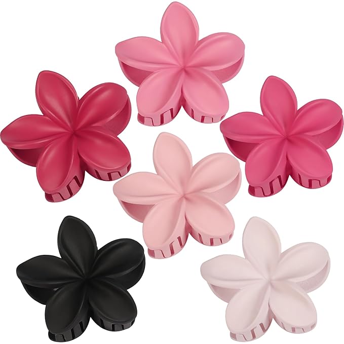 Sisiaipu Flower Hair Clips for Women 6 Pcs Hawaiian Large Claw Clips Plumeria Medium Hair Claw Clips for Thick Thin Hair Hibiscus Tropical Beach Hair Accessories for Women Girls and Girls (Pink)
