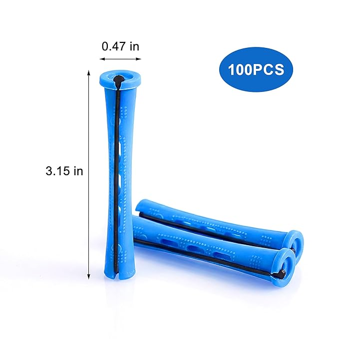 100Pcs Perm Rods for Natural Hair, Cold Wave Rods Set with Steel Pintail Comb, Non-Slip Plastic Hair Rollers for Heatless Curls, 0.28 x 3.23 Inches Curling Rods for Short Hair (Blue, 100 PCS)