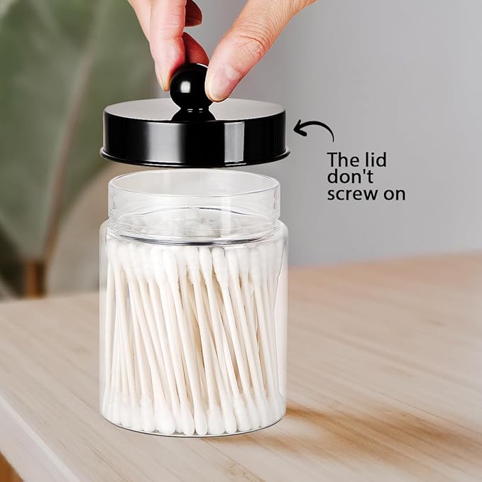 6 Pack Qtip Holder Dispenser - Acrylic Apothecary Jars with Lids for Bathroom Plastic Vanity Storage Accessories, Countertop Organizers Farmhouse Decor Canister for Cotton Swabs,Makeup Sponges