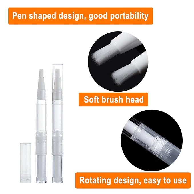 40 Pack 3 ML Transparent Twist Pens, Empty Cuticle Nail Oil Pen with Brush Tip, Cosmetic Lip Gloss Containers Applicators Eyelash Growth Liquid Tube with 2 Stickers