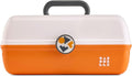 Caboodles School Spirit On-The-Go Girl Makeup Box, White Over Orange, Hard Plastic Makeup Organizer Box, Built-In Mirror, Secure Latch for Safe Travel, Spacious Storage for Large Items