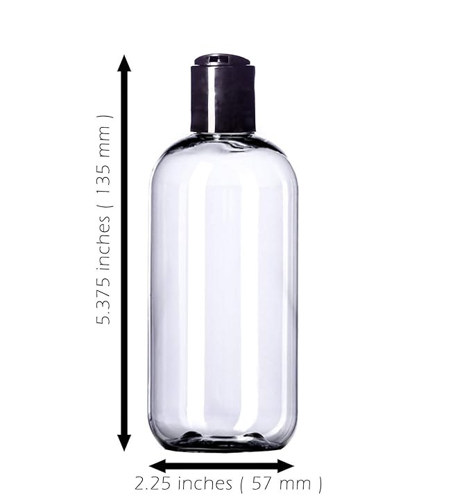 Aromine 8oz Plastic Bottles (6 Pack) BPA-Free Squeeze Clear Toiletries and Shampoo Containers with Disc Cap, Labels Included for Travel