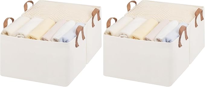 StorageWorks Fabric Storage Bins, Large Storage Baskets for Shelves, Closet Organizers and Storage Bins with Metal Frame, Handles, Natural Color, 4-Pack