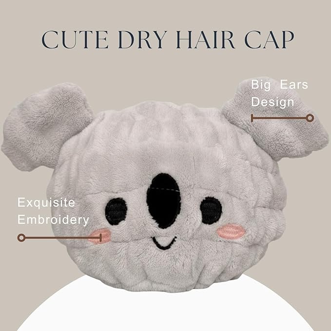 LCBD Microfiber Hair Towel Wrap for Kids, Koala Dry Hair Cap Suck Water, Absorbent Quick Girls Boys Hair Drying Towel, Lightweight Bouncy Hat Headscarf