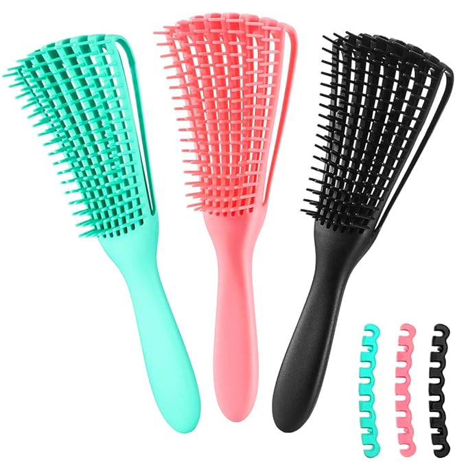 A.DASHER Hair Brush for Women's Afro America/African Hair Textured 3a to 4c, Kinky Wavy/Curly/Coily/Wet/Dry/Oil/Thick/Long Hair, Knots Detangler Scalp Massage Comb (3 pcs, 3-Beige)