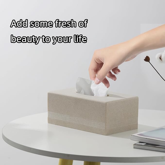 Haocoott Tissue Box Cover Rectangle, Sandstone Look, Simple Stripe, Beige