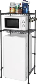 LUCKUP Mini Fridge Shelf 2-Tier Height Adjustable Mini Fridge Stand with Storage for Dorm Space Saving, Metal Microwave Organizer Shelf for Kitchen Room Apartment, Black