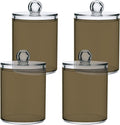 Tan Qtip Holder Organizer Dispenser Cotton Swabs Cans Plastic Jars with Lid Set 4 Pack Bathroom Storage Canister for Cotton Ball Floss Cotton Pads