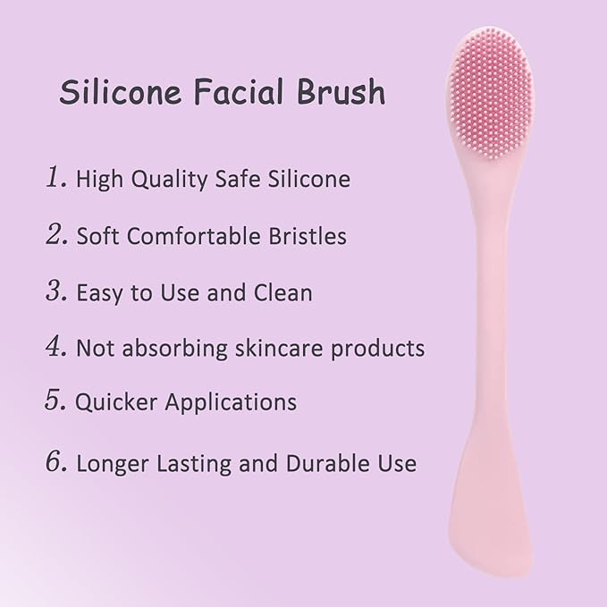 2 in 1 Facial Cleansing Brush&Silicone Face Mask Applicator, 2PCS Face Mask Brush Face Scrubber for Exfoliating, Massaging, Remove Blackheads, Applicator for Mud, Body Lotion, DIY Mask, Pink & Purple