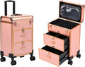 3 in 1 Rolling Makeup Case, Professional Cosmetology Case on Wheels, Detachable Clear Makeup Bag & Nail Polish Organizer, Portable Makeup Trolley with Drawers for Makeup Artists & Nail Technicians