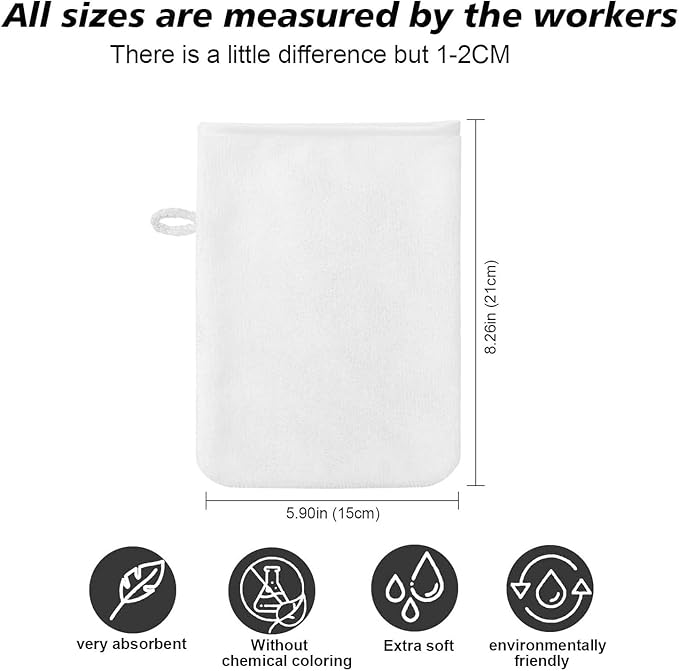 PHOGARY 10 Pack Microfiber Body Wash Mitts, Soft Face Mitten, Bath Spa Cloth, Reusable Makeup Remover Mitt Gloves, European Style Wash Cloth, 6×8 inch (White)