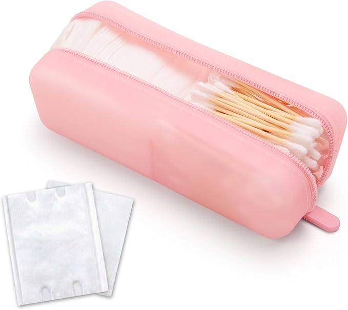 Cotton Pad Swab Travel Case, 2-in-1 Waterproof Organizer, VISFRESH (Pink)
