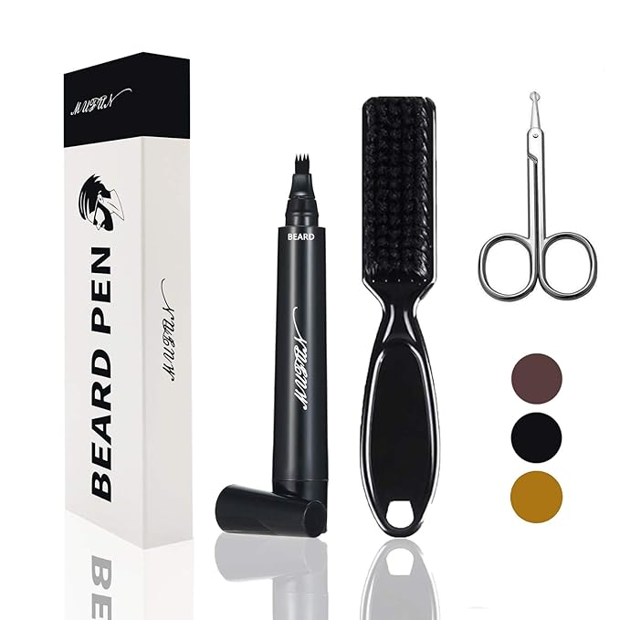 Beard Pencil Filler for Men - Sweat Proof, Water Resistance, Long Lasting & Natural Finish barber Pencil, Mustache Repair Shape (NORMAL BRUSH, BLACK)