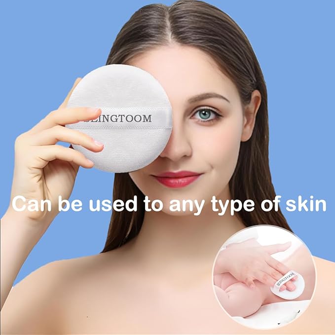 SEINGTOOM 3Pcs Large Powder Puff, 3.93 Inch Body Puff，Loose Soft Velour Body Powder Puff and Container White