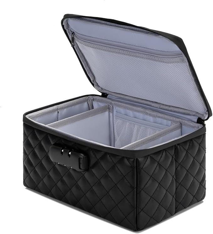 KaAutoler Portable makeup box with Lock, Large Capacity Travel Makeup Case Organizer, Makeup Bags for Girls Traveling With Handle and Divider Makeup Bag (Black)