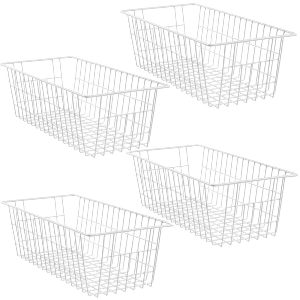 SANNO 14" Freezer Baskets Wire Storage Baskets for Organizing Pantry Organization Bins Cabinets - Metal Basket Kitchen, Laundry, Garage, Fridge, Bathroom Countertop Organizer