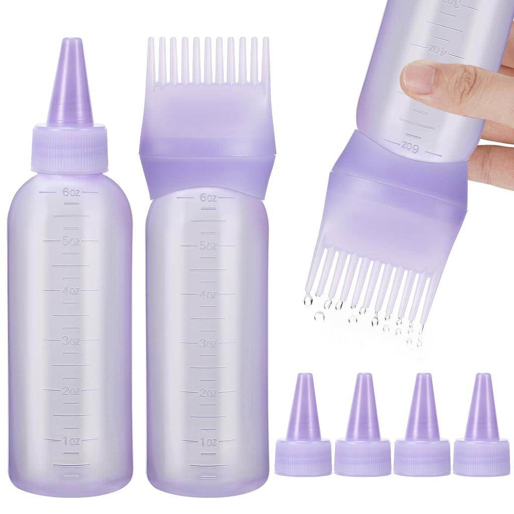 Pimoys 2 Pcs Root Comb Hair Dye Oil Applicator Bottles For Scalp, Purple