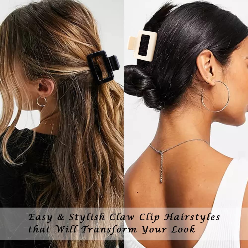 4 Pack Banana Claw Clips for Thin Medium Hair - 2" Square Cute Acrylic Hair Clips for Women