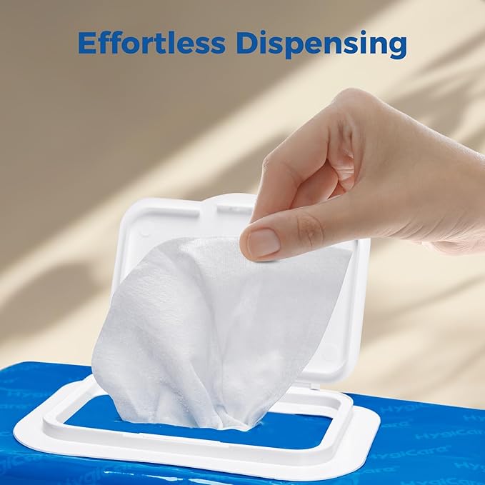 HygiCare Adult Washcloths Body Wipes 250 Count Fresh Scent 12"x8" Flip Top, Strong Yet Soft, Perfect for Incontinence Cleansing, Clinic, Nursing Home, Hospital, Camping, Travel, Gym