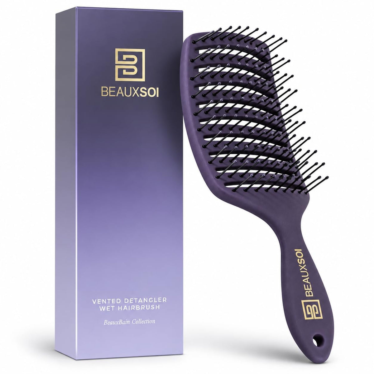 BEAUXSOI Vented Brush for Blow Drying, Shower & Thick, Coily or Straight Hair | Detangling Brush with Curved Vents & Wide Frame (Empowered Purple)