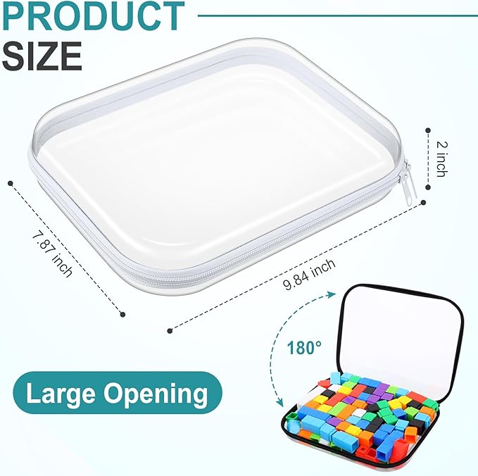 Hoolerry 4 Pcs Hard Clear Zipper Case Makeup Bags Plastic Zipper Pouch Transparent Storage Box Containers for Cosmetics, Snacks, Building Blocks, Puzzles(Clear,9.8 x 7.9 x 2 in,Black and White)