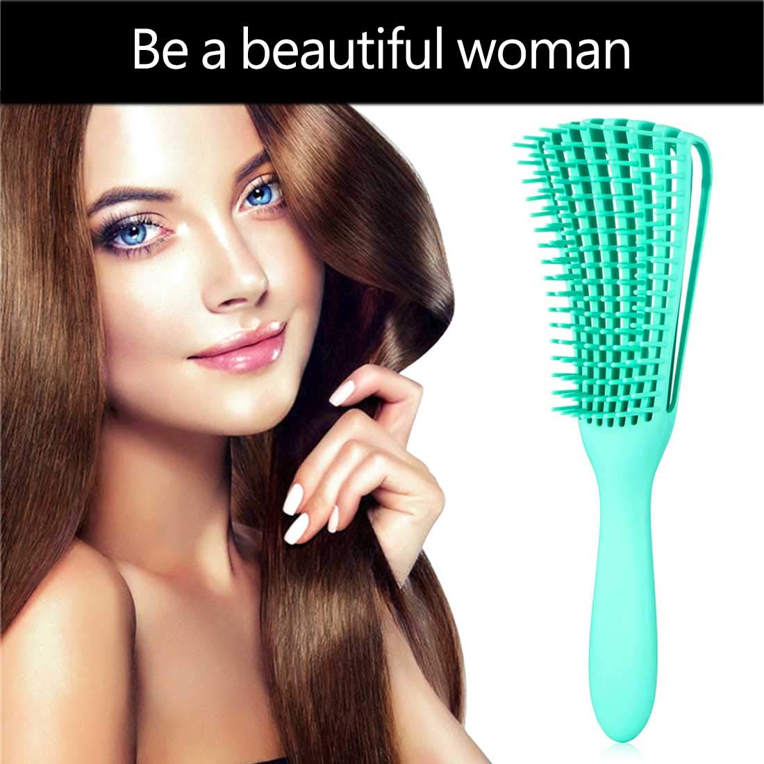 Detangling Brush for Women's Afro American/African 3a to 4c Kinky, Wavy, Curly, Coily Hair - Knots Detangler and Scalp Massage Comb for Wet/Dry/Oil/Thick/Long Hair (2 pcs, Purple-Green)