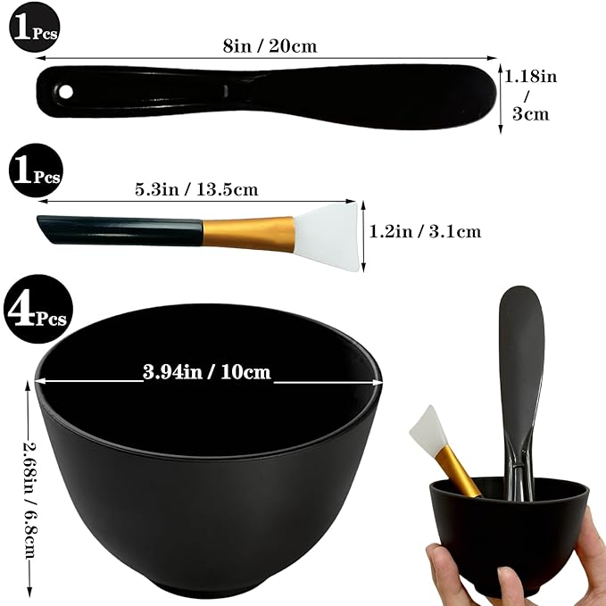 6Pcs Silicone Mixing Bowls, Silicone Bowls for Facials, DIY Face Mask Mixing Bowl for Home Salon Spa Face Skin Applicator Bowl, Black