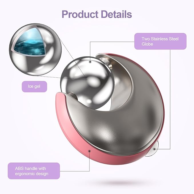 Vcycal Facial Roller for Puffy Eyes, Ice Globes for Face 360° Rotating Eye Cream Applicator Tool Ice Roller for Face and Eyes, Durable Cold Facial Globes for Skin Care Pink