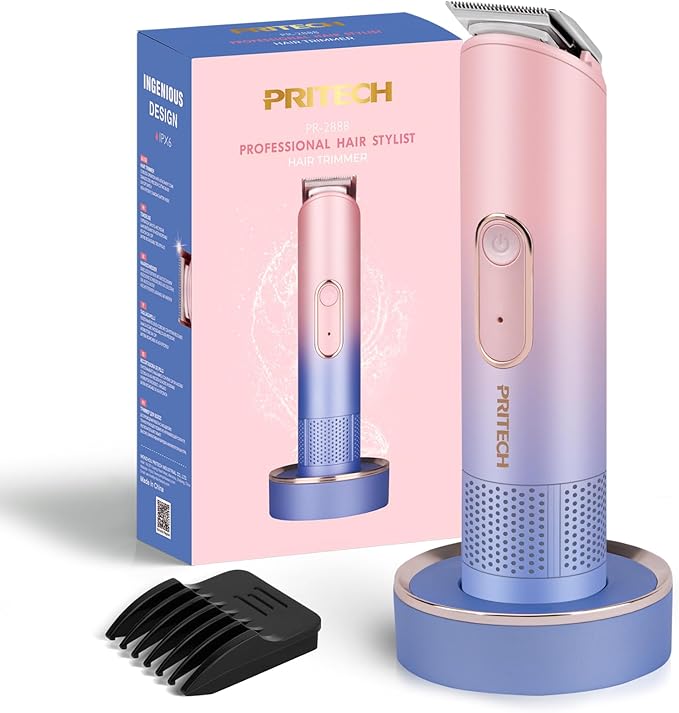 PRITECH Pubic Hair Trimmer Women - Rechargeable Bikini Trimmer for Women Sensitive Skin, Wet & Dry Use, Pain-Free Electric Razor&Shaver with Standing Recharge Dock, Ideal Gift
