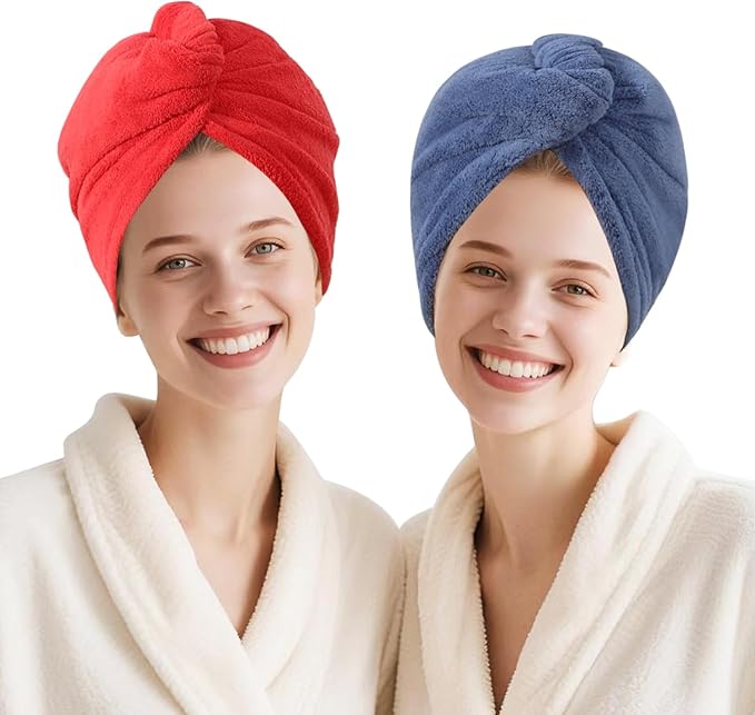 Microfiber Hair Drying Towel Wrap for Women, Hair Turbans Towel for Wet Hair,turbie Twist Hair Towels(The Color of the Picture is for Reference only) (Light Green,Red,Dark Blue)