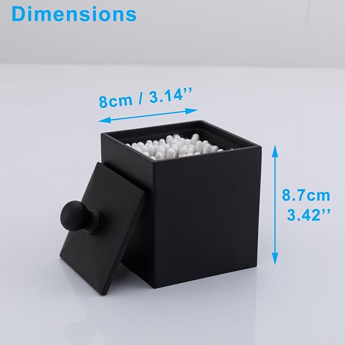 Cotton Swab Holder with Lid, Square Qtip Holder Bathroom Black, 2 Slot Resin Cotton Ball Canister Jar Cosmetics Makeup Countertop Organizer Containers Canister Apothecary Jar, Matte Black