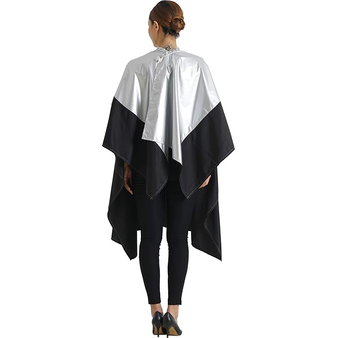 SMARTHAIR Professional Salon Cape Polyester Haircut Apron Shampoo & Chemical Resistant Haircut Cape,54”x62”,Silver & Black,C007011C-S