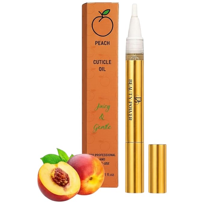 Beauty Power Nail Oil Cuticle Pen - Peach - Nail Strengthener & Growth Serum with Vitamin A, D, E, B5, Grapeseed & Natural Oils - Repair for Brittle, Peeling, Thin Nails - Gift Idea