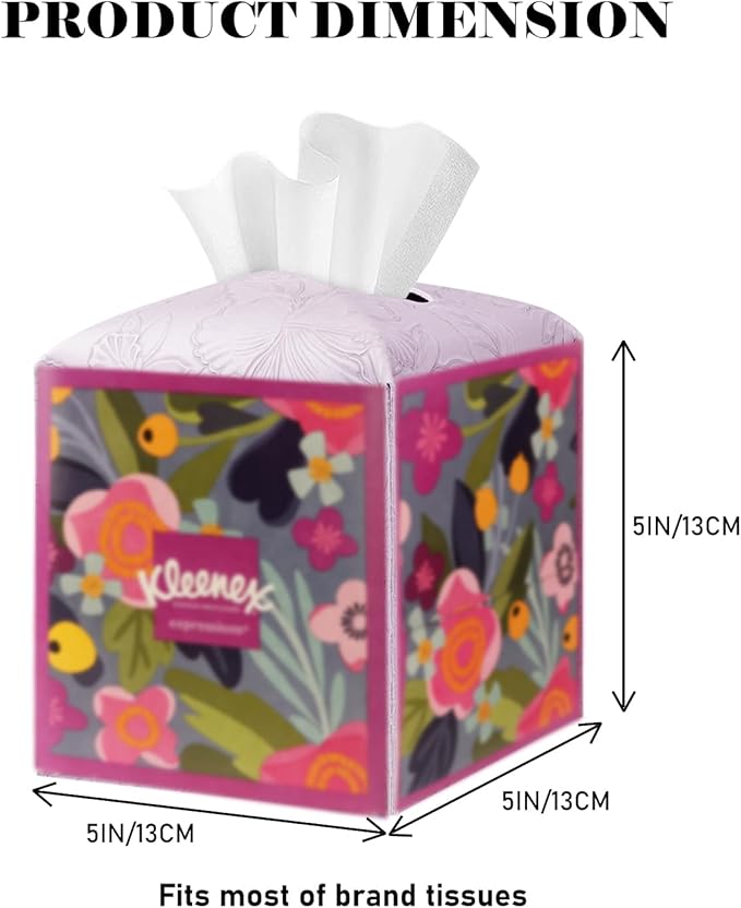 Tissue Box Holder Cover Square Tissue Cube Cover PU Leather Tissue Organizer with Bottom Belt for Bathroom, Tabletop, Kitchen, Night Stands, Office, Home, Car (2, Lightpurple)