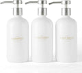 Janxin Shampoo and Conditioner Dispenser Set of 3,Refillable 21oz Shampoo Bottles with Non-Slip Protective Silicone Pad,Shower Soap Dispenser with Waterproof Labels for Bathroom (White)