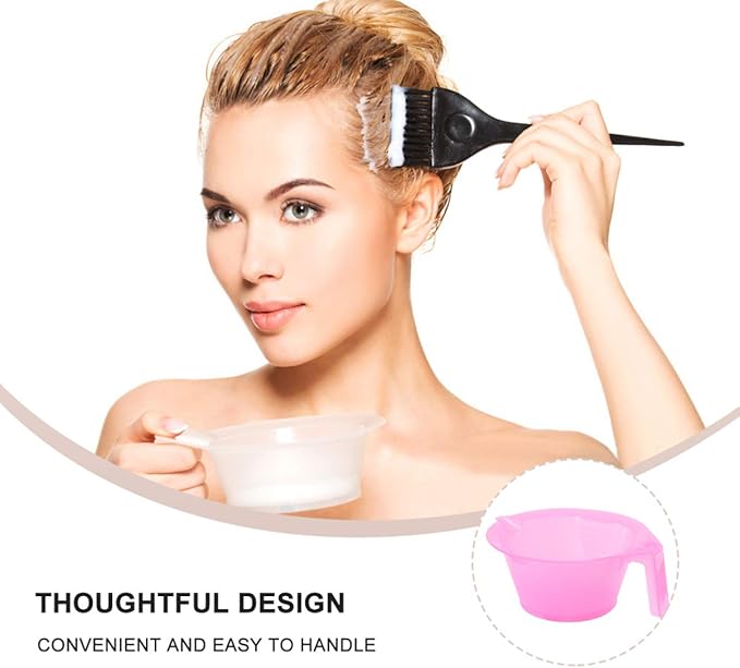 KALLORY 3PCS Hair Dye Bowl, Plastic Hair Color Mixing Bowls with Handle, Color Mixing Bowls for Professional Hairstylist, Stackable DIY Hair Coloring Mixing Tool for Salon Hairdressing (Pink)