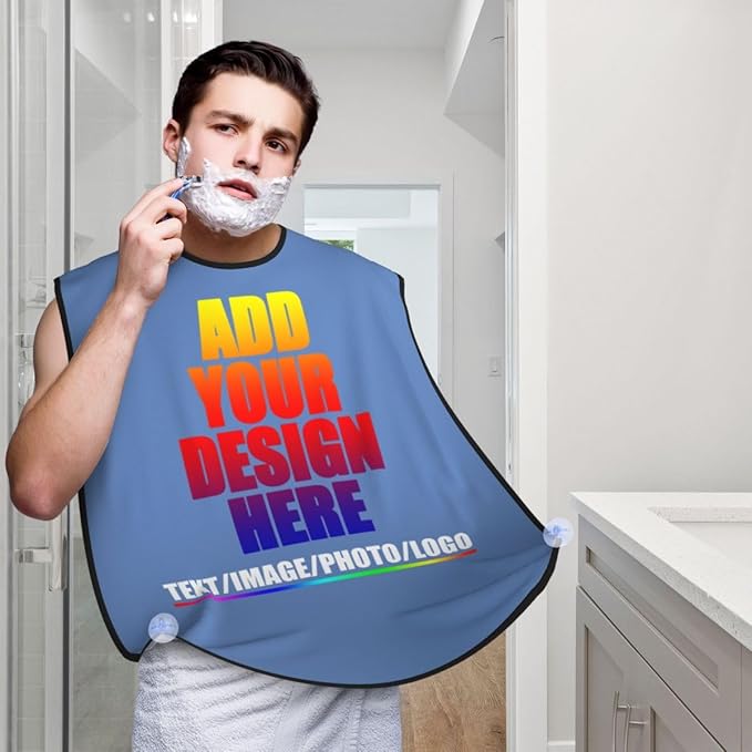 Custom Beard Apron for Men Personalized Gift with Name Image Picture Text Beard Shave Cape Customized Beard Trimming Catcher Bib for Bathroom Carolina Blue