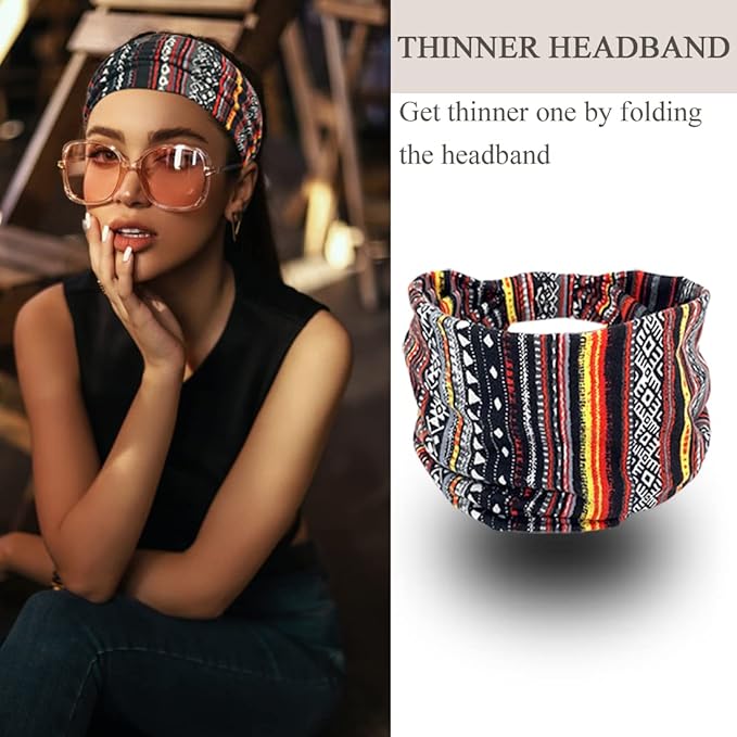 Wide Boho Headbands for Women Fashion Knotted Headband Yoga Workout Hair Accessories African Head Wrap 4 Pack