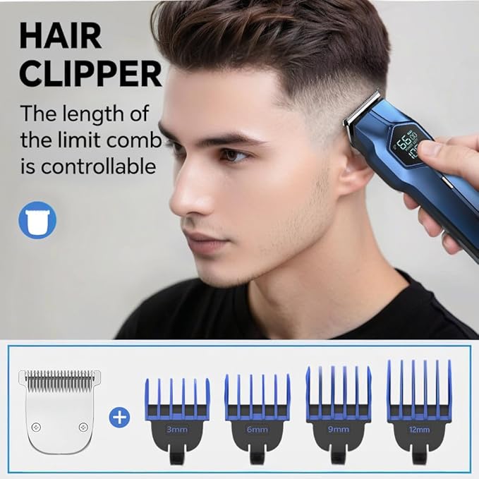 5-in-1 Electric Beard Trimmer Magnetic Replacement Heads, Professional Cordless Hair Clippers for Men Rechargeable, IPX7 Waterproof Grooming Kit for Face, Mustache, Body, Nose, Gifts for Men (Blue)