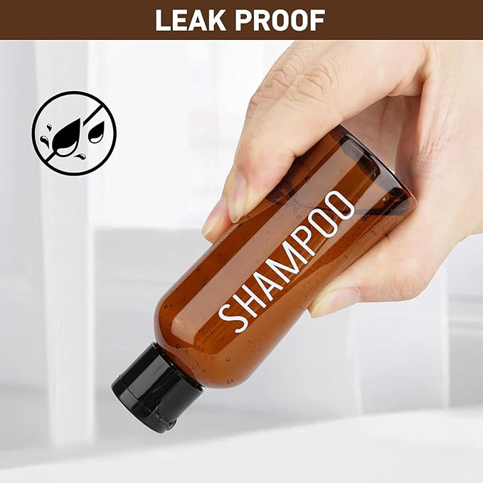 Wowang Travel Bottles for Toiletries 4 Pack 3.4oz/100ml TSA Approved Travel Size Containers Leak Proof Shampoo and Conditioner Bottles Plastic Squeeze Bottle(Brown)