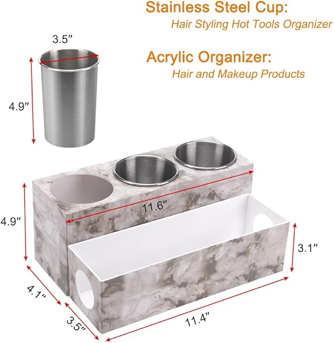 GFWARE Hot Hair Styling Tool Organizer with 3 Stainless Steel Cups, Marble