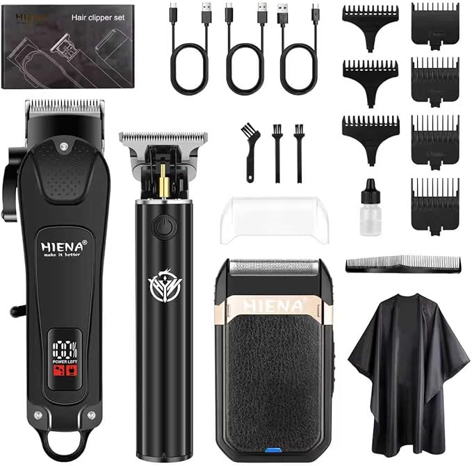 HIENA PRO Professional Hair Clipper Set & Trimmer Kit for Men, Cordless Barber Clippers, Electric Beard Trimmer Foil Shaver & Men's Facial Grooming Tool Kit, Gifts for Men (267+003A+814)