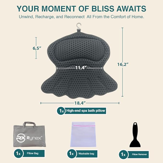 Bath Pillows for Tub, Bath Pillow Luxury Bathtub Pillows for Head and Neck Support - With 4D Air Mesh Fabric & Strong 6 Suction Cups, Tub Pillow For Bathtub, Bath Accessories & Spa Gifts For Women Men