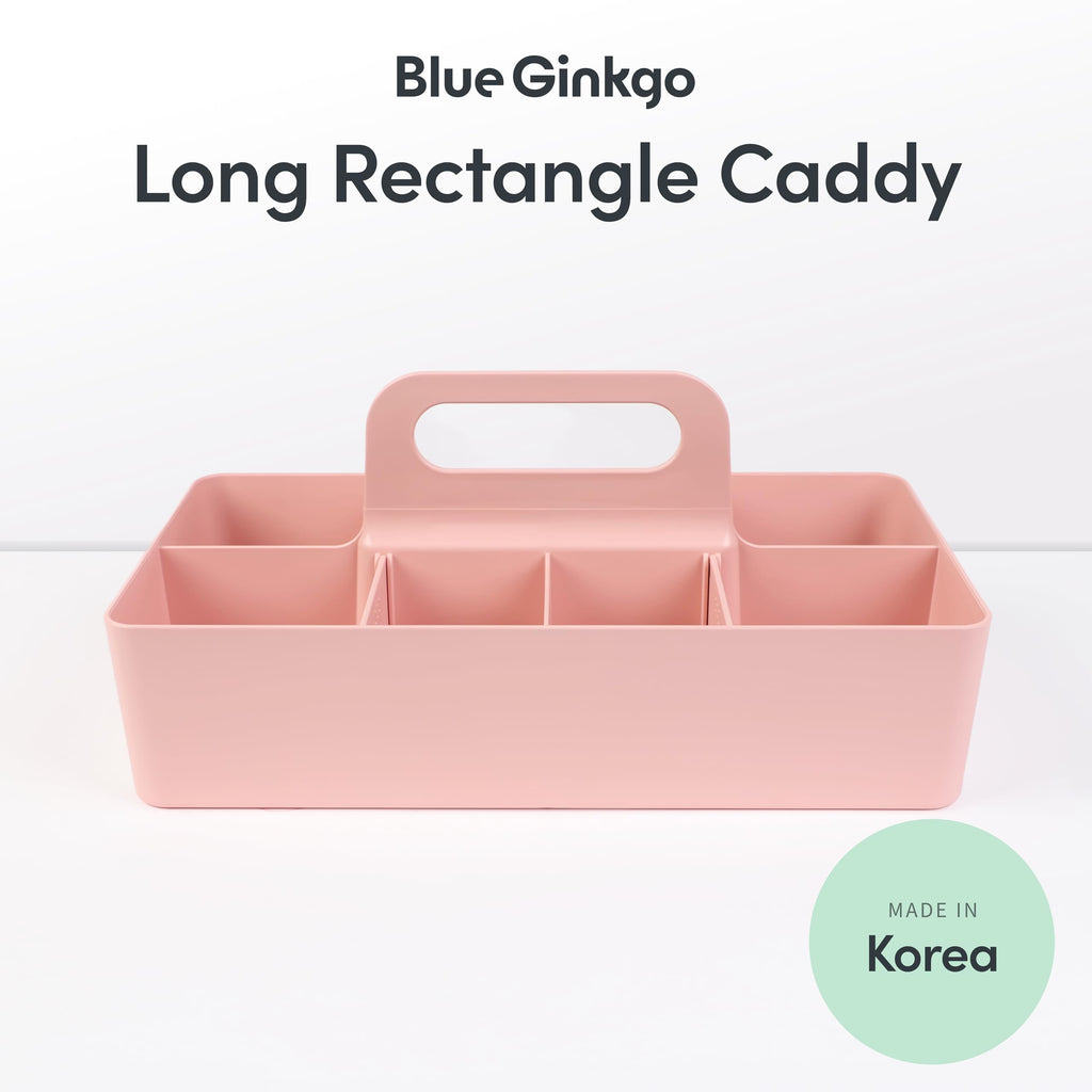 BLUE GINKGO Stackable Organizer Caddy, Long, Pink, Made in Korea