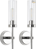 WILON Modern Wall Sconces Set of 2, Chrome Bathroom Light Fixture with Long Clear Glass Shades, Indoor Siver Wall Lamp for Vanity Mirror Bedroom Living Room Bedside Hallway Corridor Stairs
