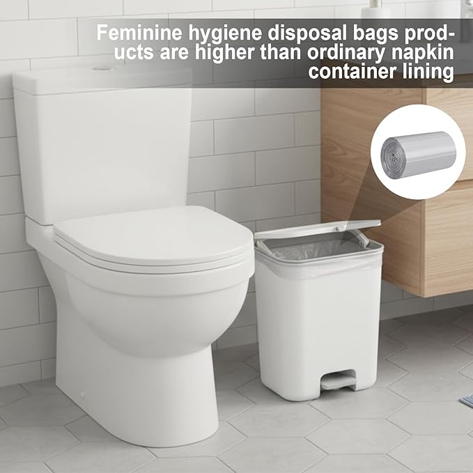 Maxdot 6 Roll 50 Bags Sanitary Napkin Disposal Receptacle Liner Surface Mount Feminine Hygiene Liner Plastic Bags for Wall Mountable Receptacles or Bin, Bathroom, Commercial, Restroom, 12 x 16 Inch